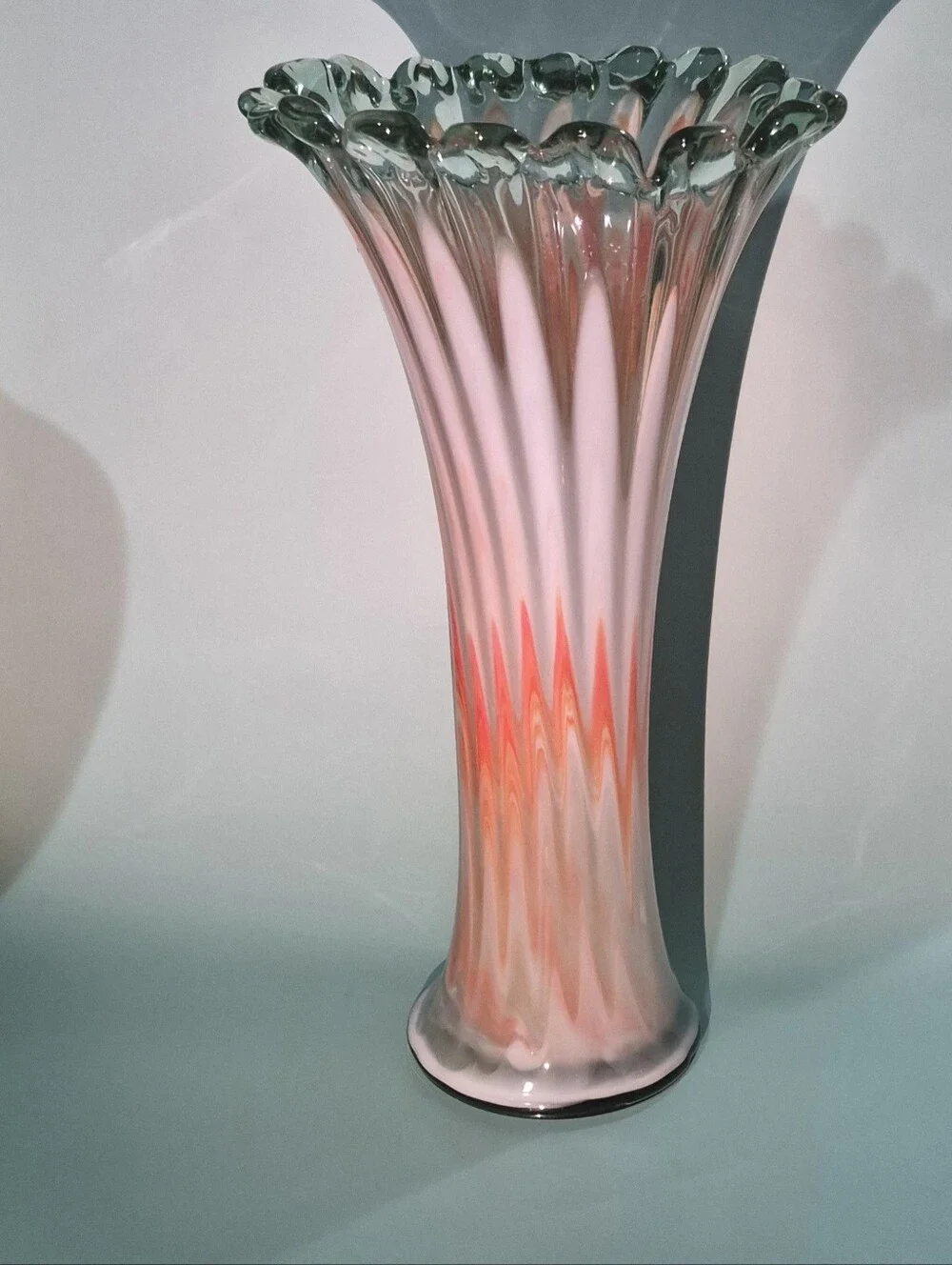 Orange White Glass Vase Swung Art Glass